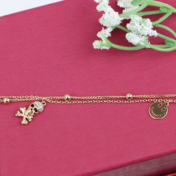 Rose Gold Double Layer Skull Bracelet with Crystal Accents, XPBL0674 - Picture 11 of 12